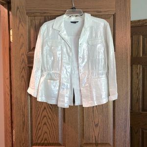 Lands’ End Linen Washable Metallic Silver Jacket- size 4p (runs large)